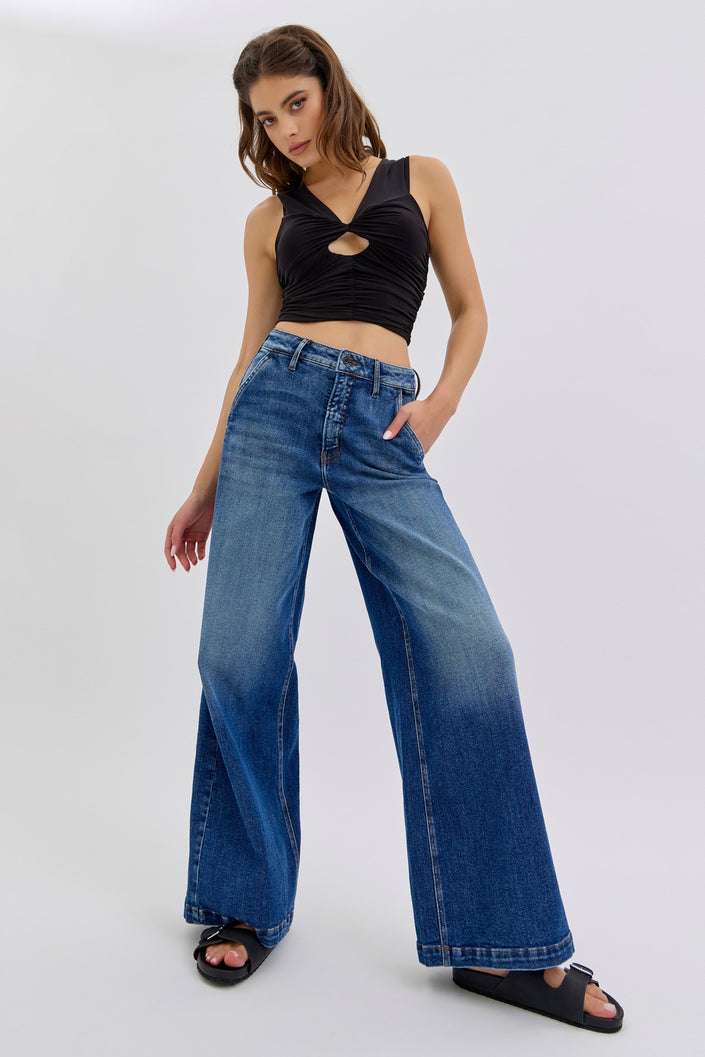 High Rise Wide Leg with Slanted Pockets front