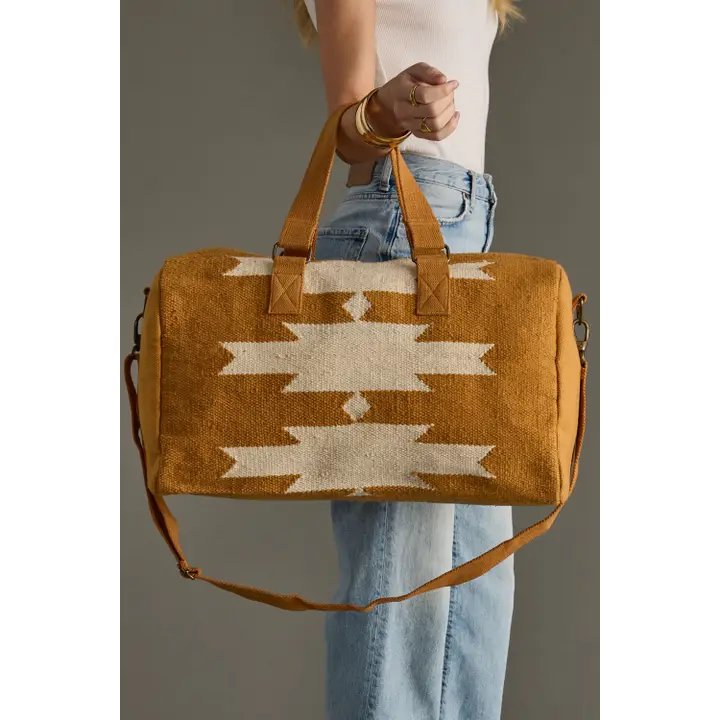 Camel & Cream Aztec Duffle side