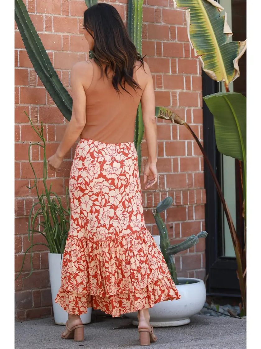 Midi Tiered Skirt With Full Ruffles