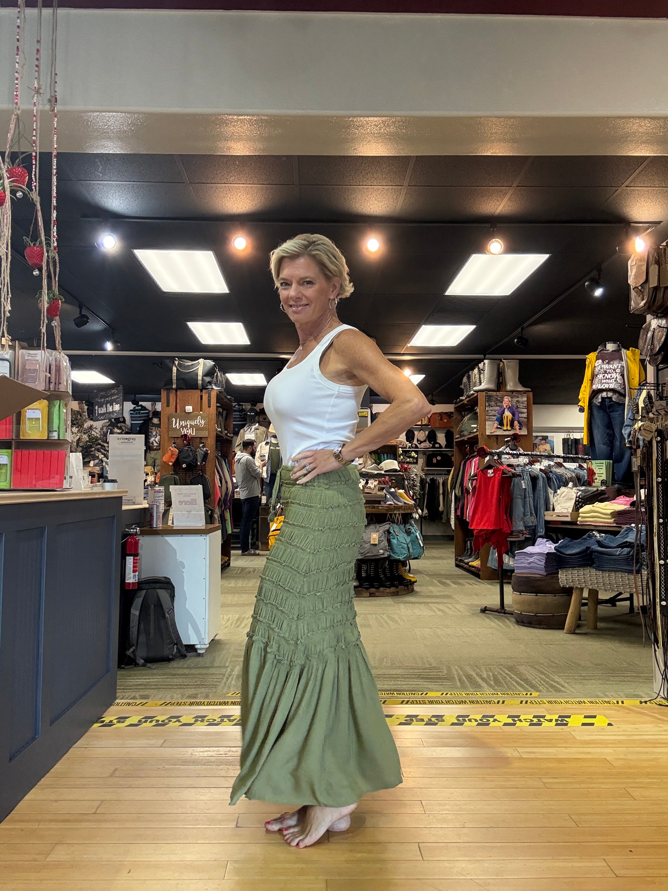Tiered Ruffled Maxi Skirt-Lt Olive