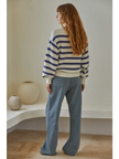 Womens Striped Sweater ivory blue back