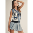 Zev Denim Checker Stripe Knit Vest