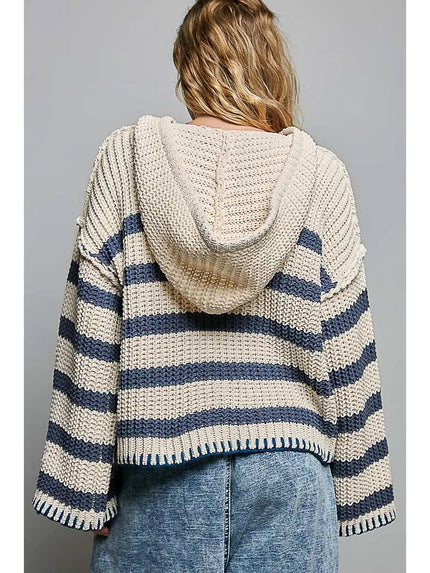 Melanie Oversized Striped Knit Sweater, cream/navy-back