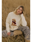 Intarsia Puppy Crew Neck Relaxed Sweater