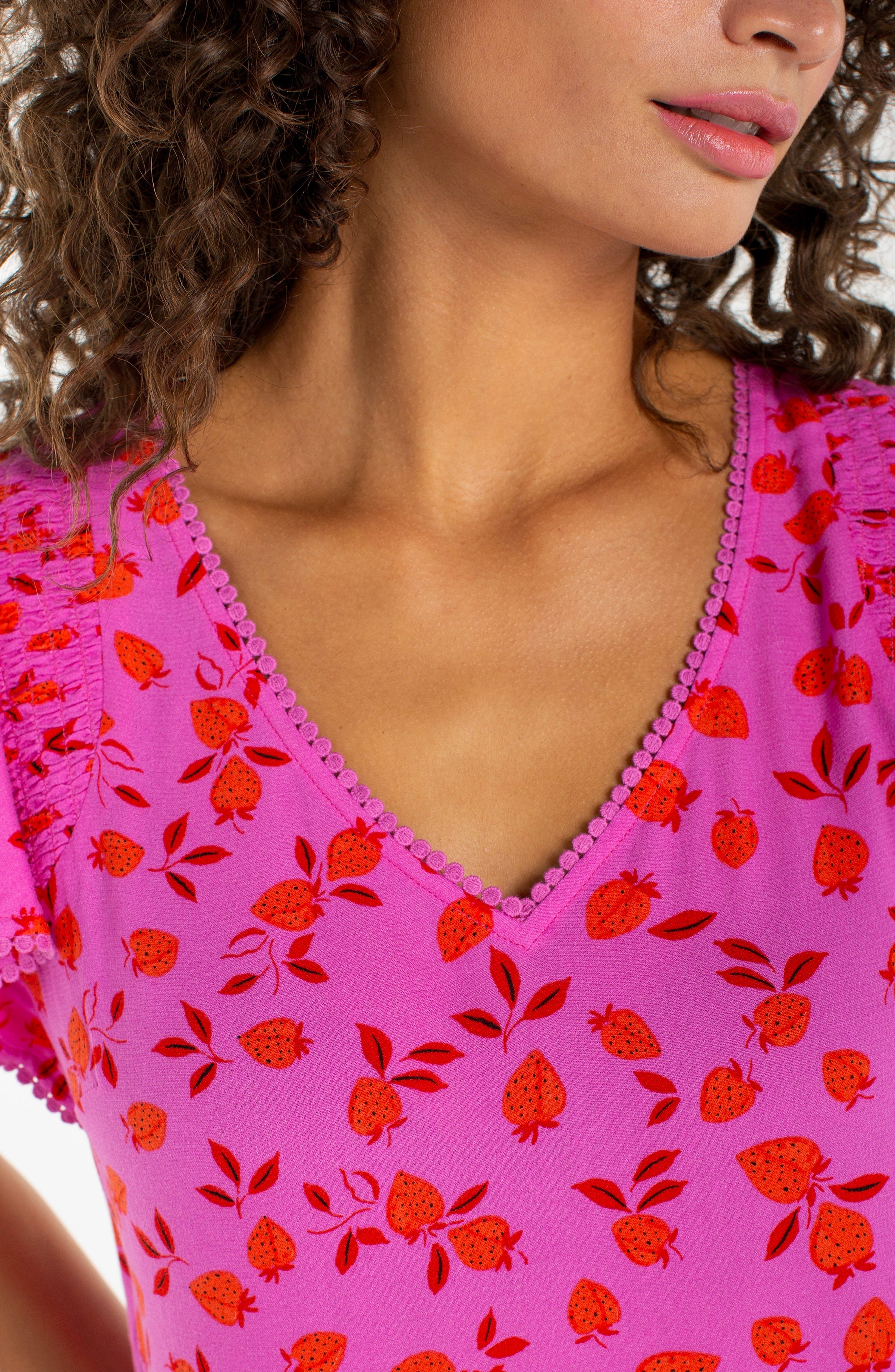 Short Sleeve Flutter V-Neck Woven Top