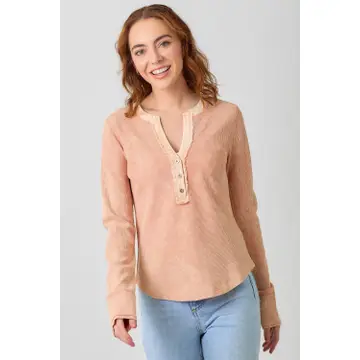 Piper Washed Thermal Henley Top peach front