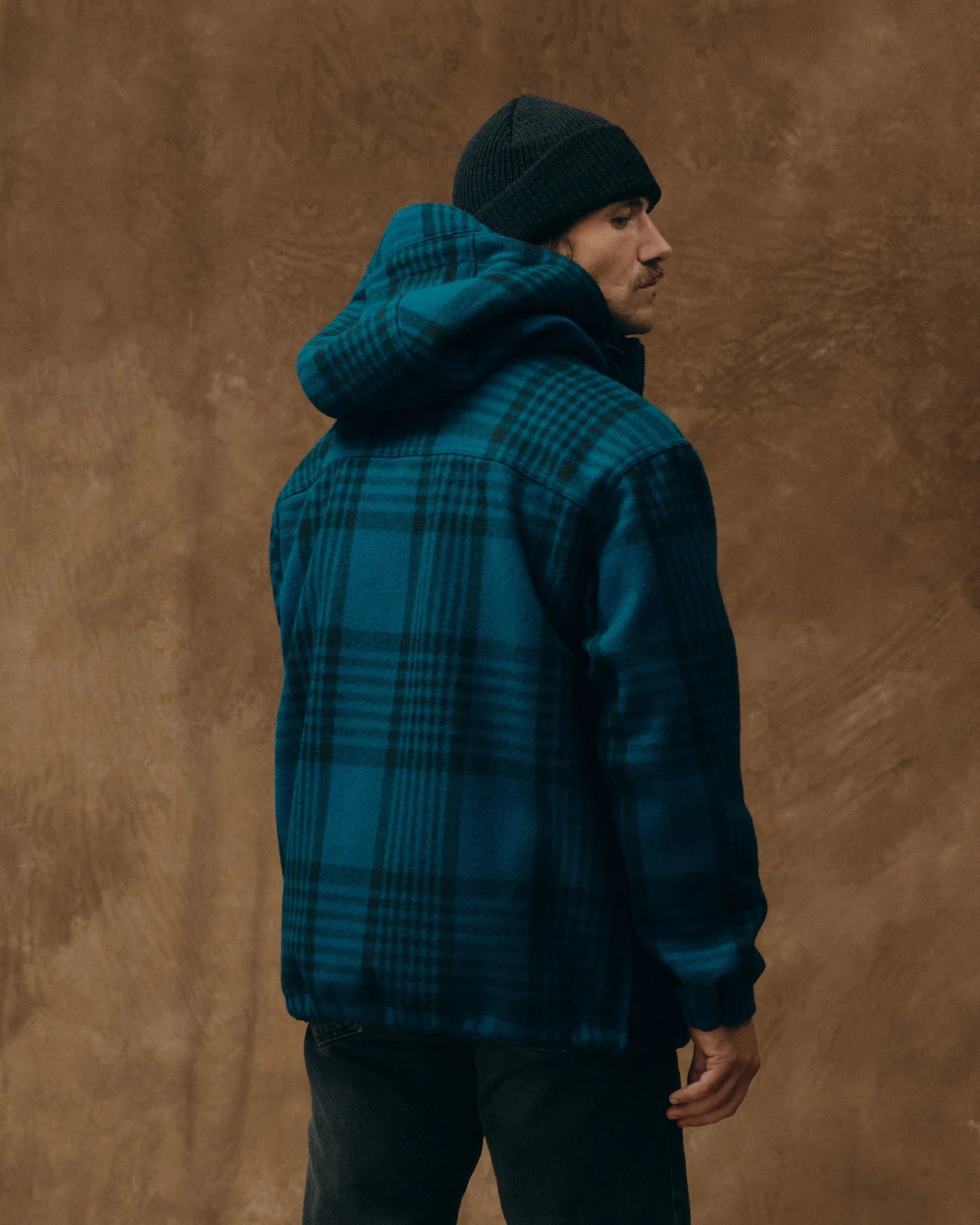 Filson mackinaw wool anorak blue black plaid back