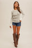 Rita Two-Tone Knit Henley Top grey model