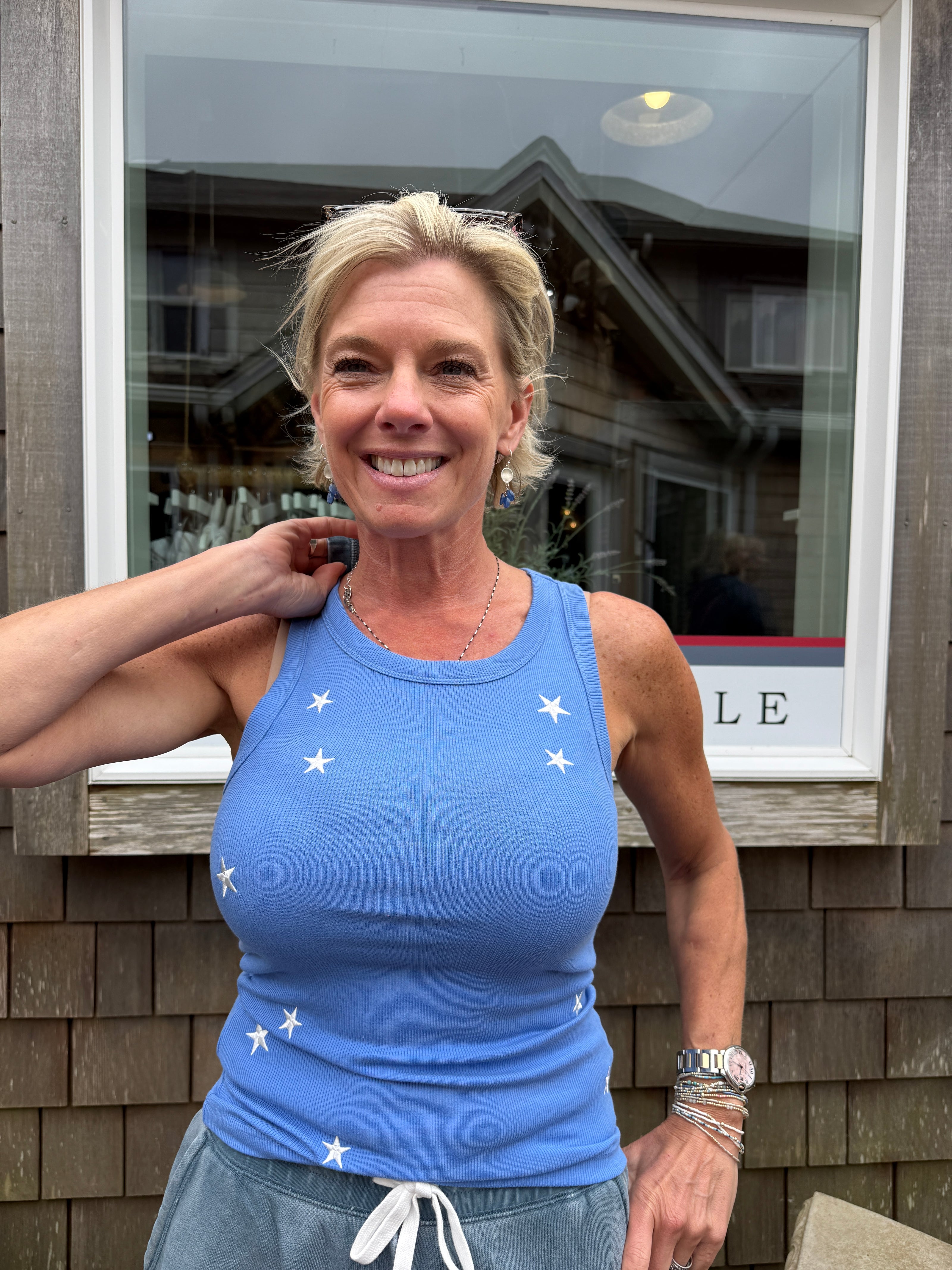 Edlin Embroidery Tank surf blue star