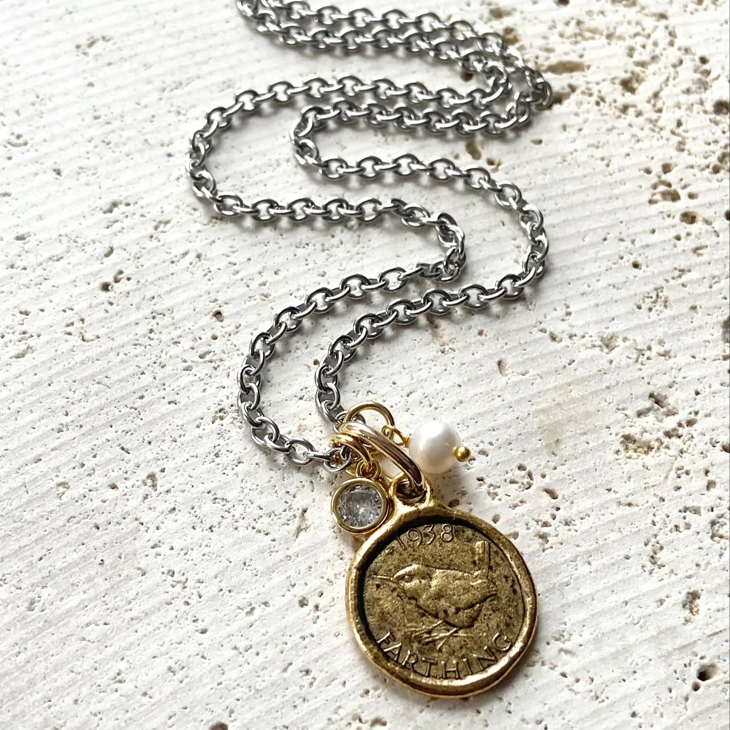 Farthing Coin Necklace English Bird