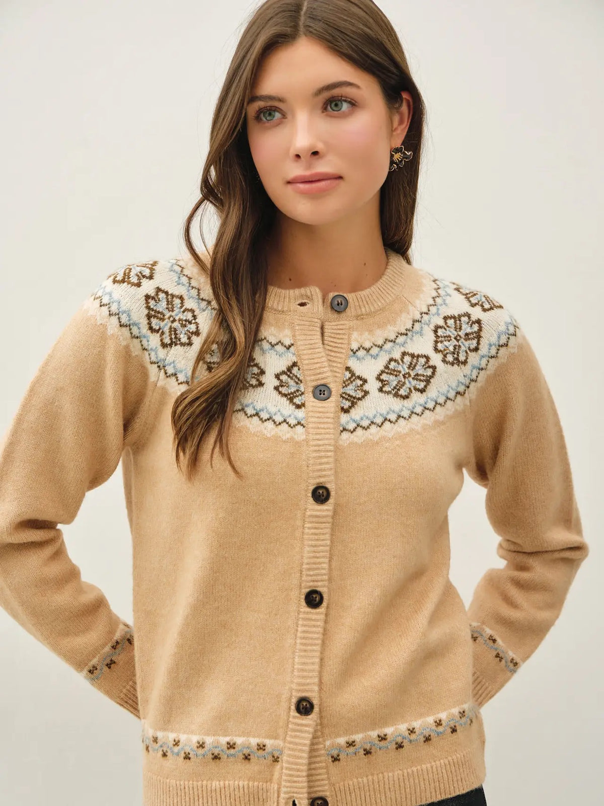 Mia Nordic Wool Blend Button Up, taupe-front