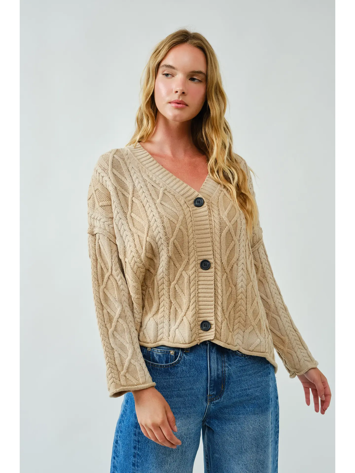 Oversized Washed Cable Cardigan