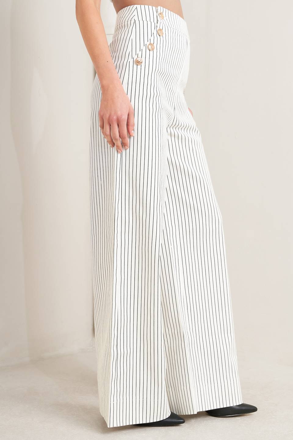 Donna striped woven pant, black/white-side