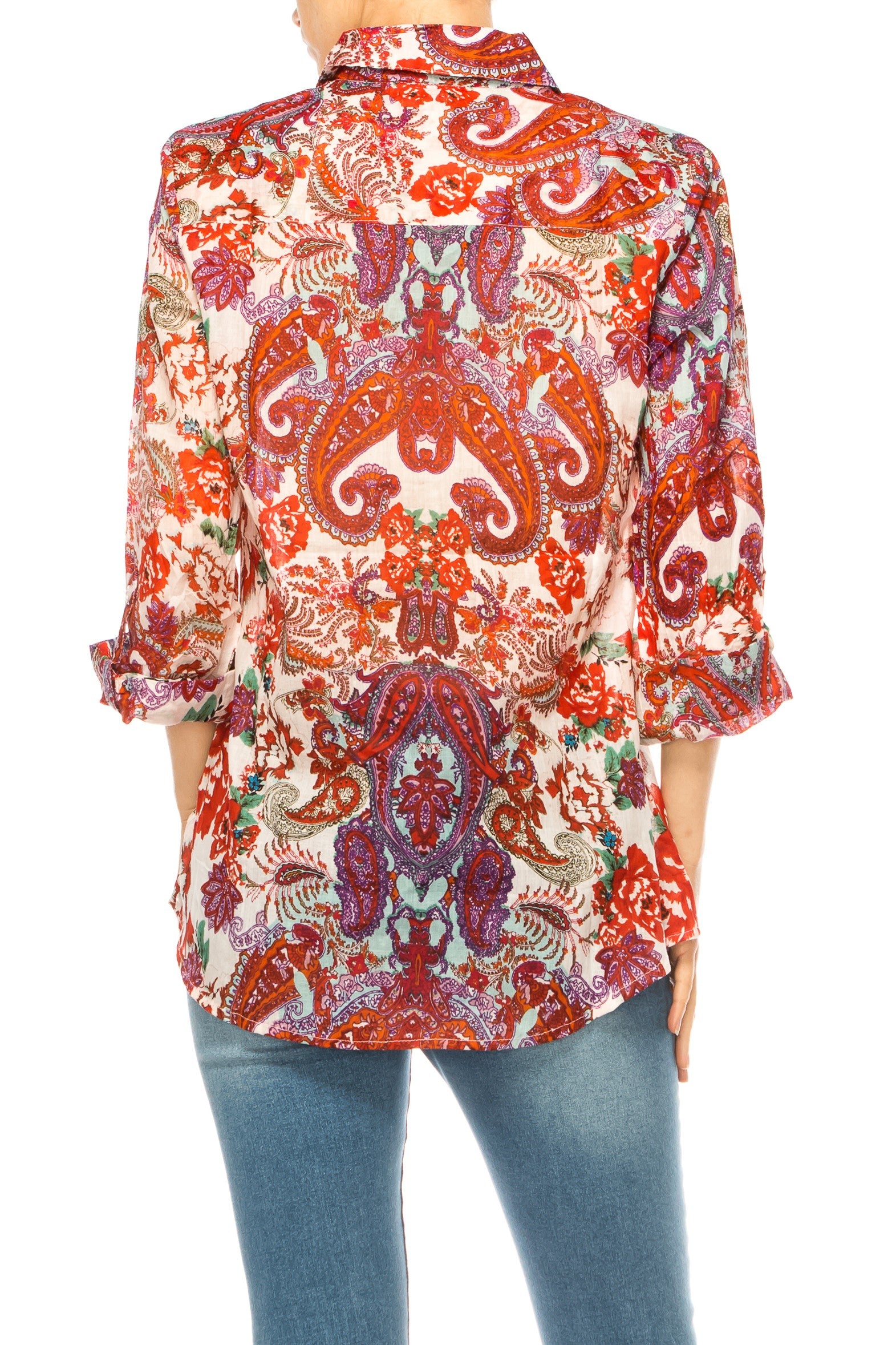 Floral Paisley Half Button Down Shirt