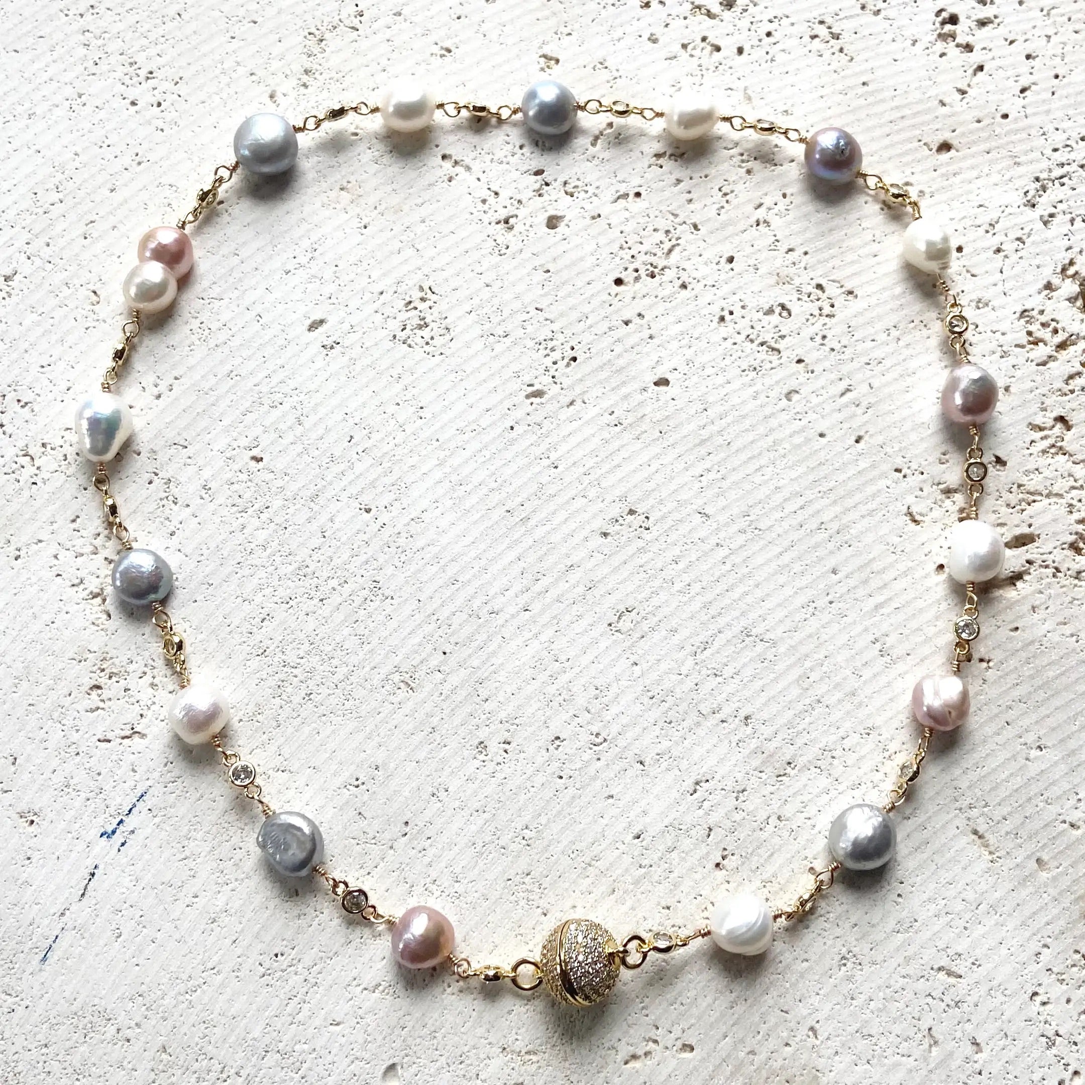 Blush Pearl Choker Gold Pave 16