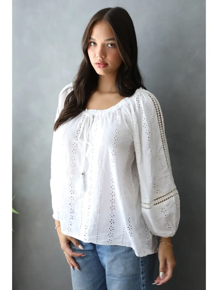 Birdy VNeck LS Top Q A Tie Waist, white-front