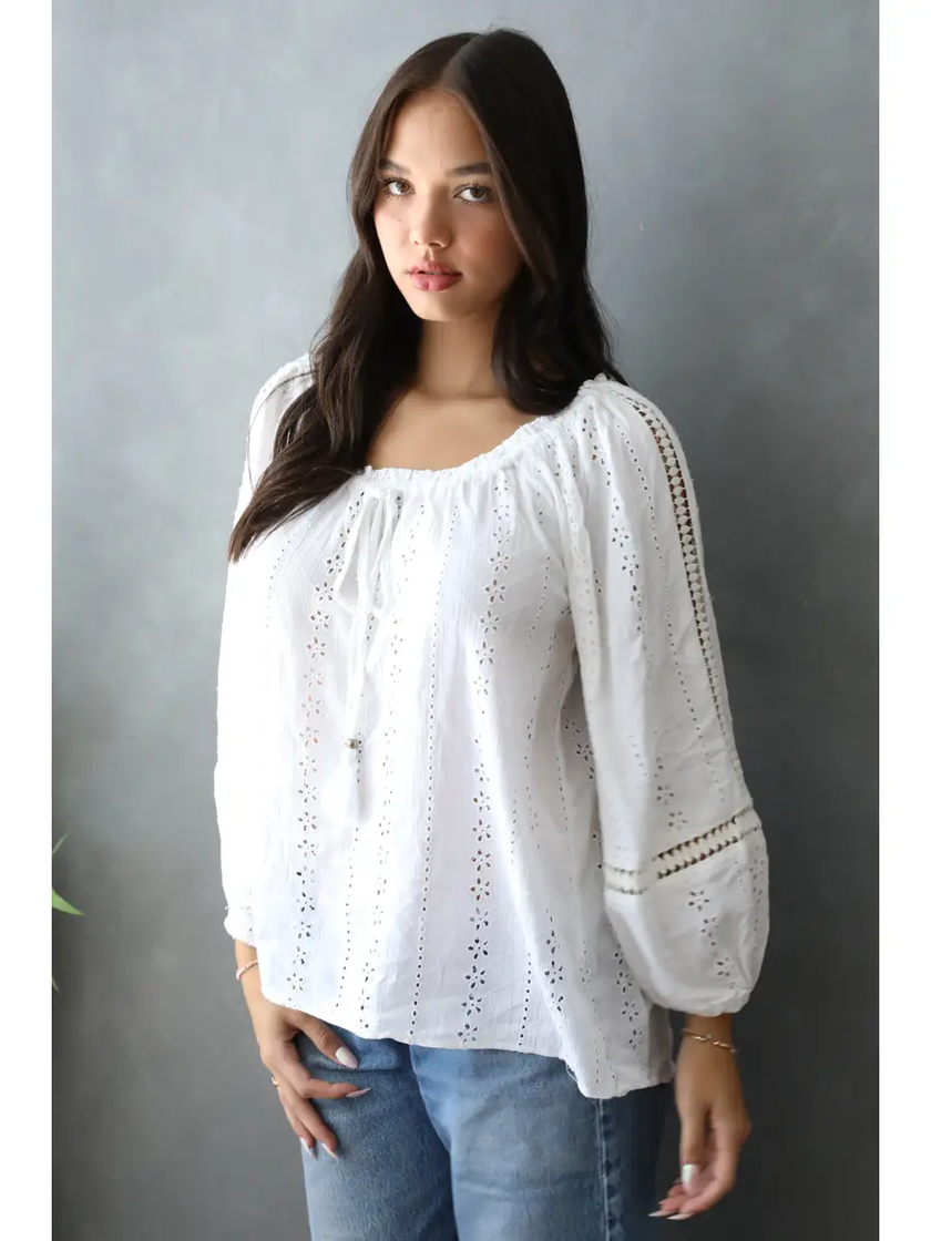 Birdy VNeck LS Top Q A Tie Waist, white-front