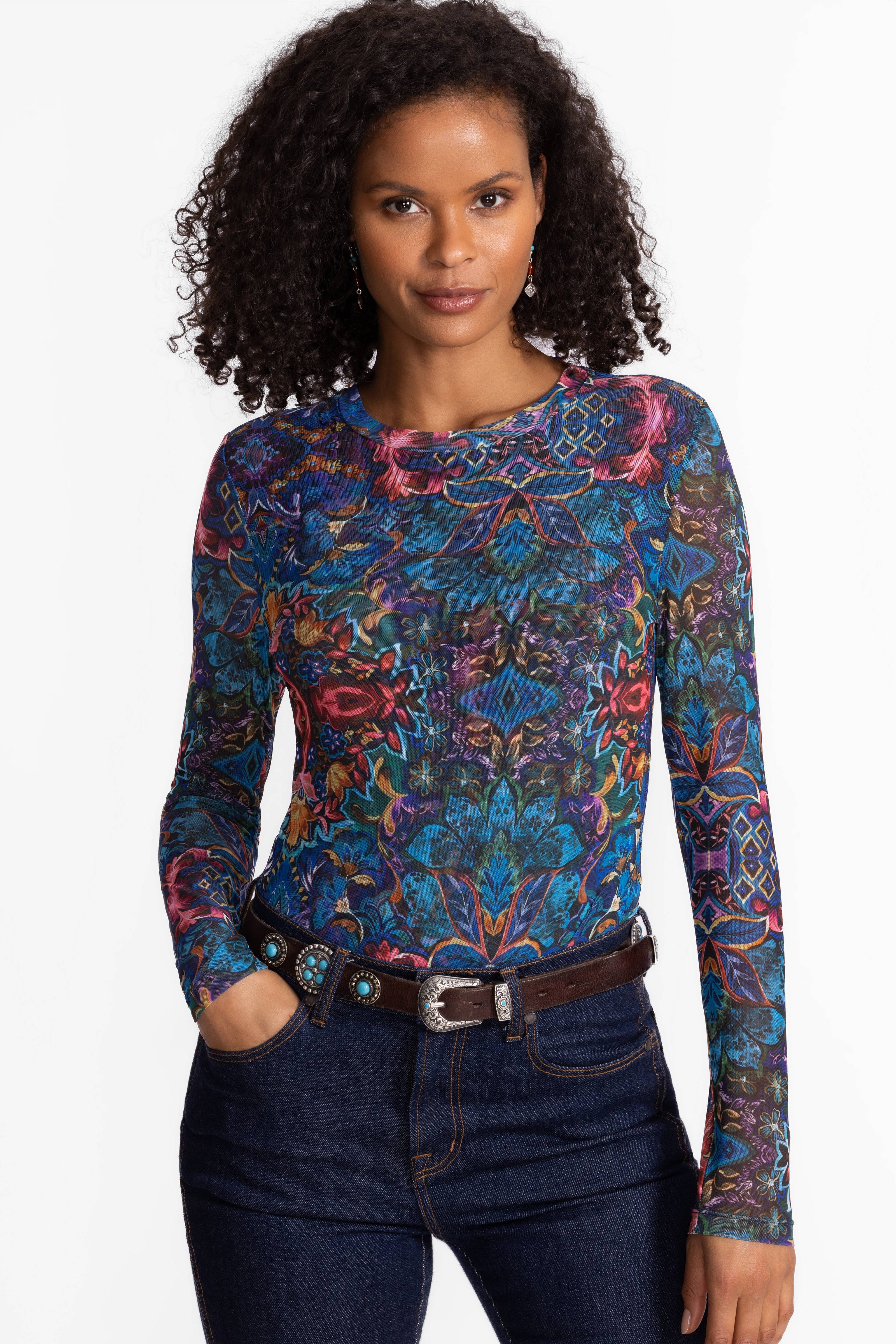 NATALIE LONG SLEEVE MESH TEE front