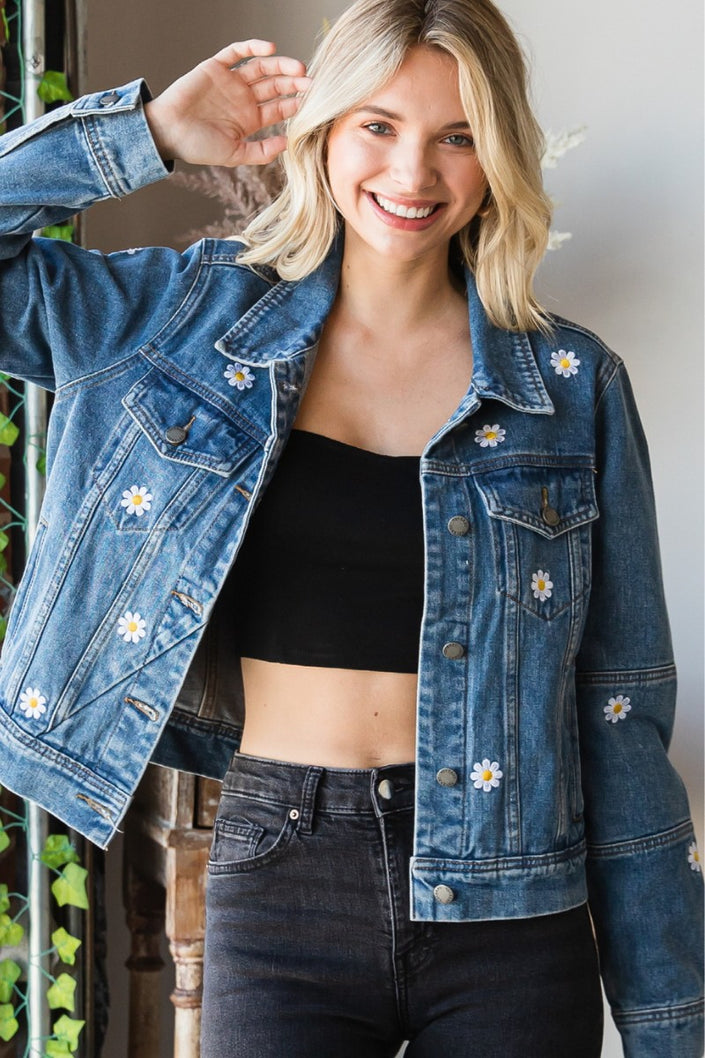 Daisy Floral Embroidered Denim Jacket