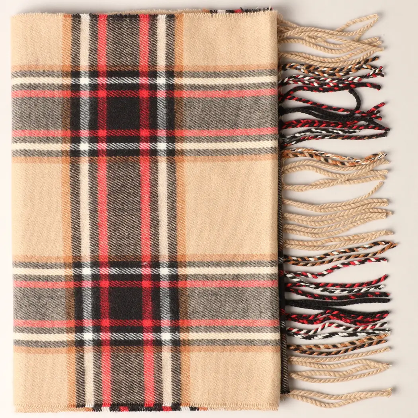 Cashmere Feel Plaid Scarf camel
