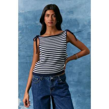 Sydney Stripe Tie Shoulder Top