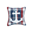 Picnic Plaid Anchor Embroidered Pillow