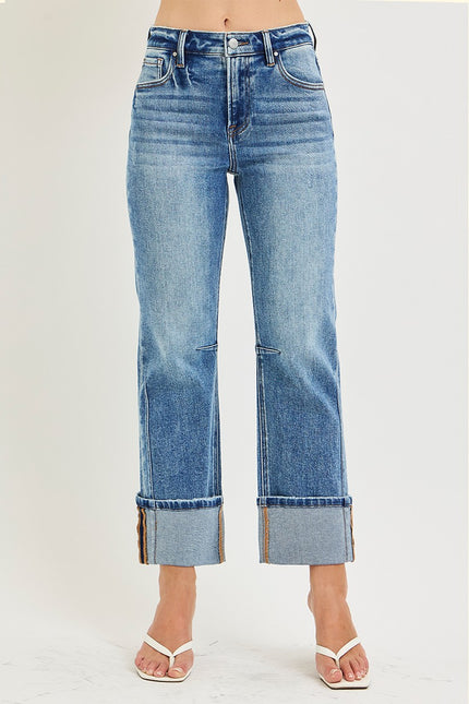 Brenda High Rise Cuffed Hem Jeans, medium-front