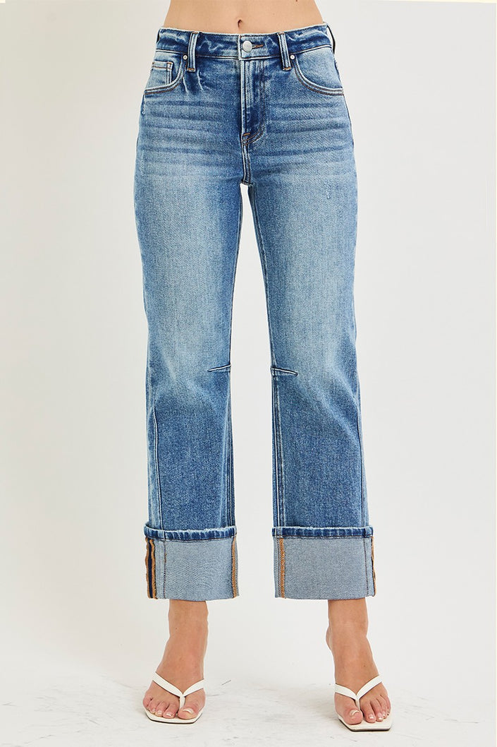 Brenda High Rise Cuffed Hem Jeans, medium-front