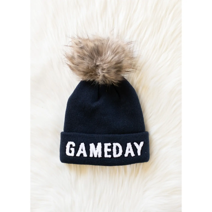 Game Day Pom Beanie,navy/white-front
