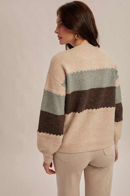 Color Block Rosette Detailed Sweater
