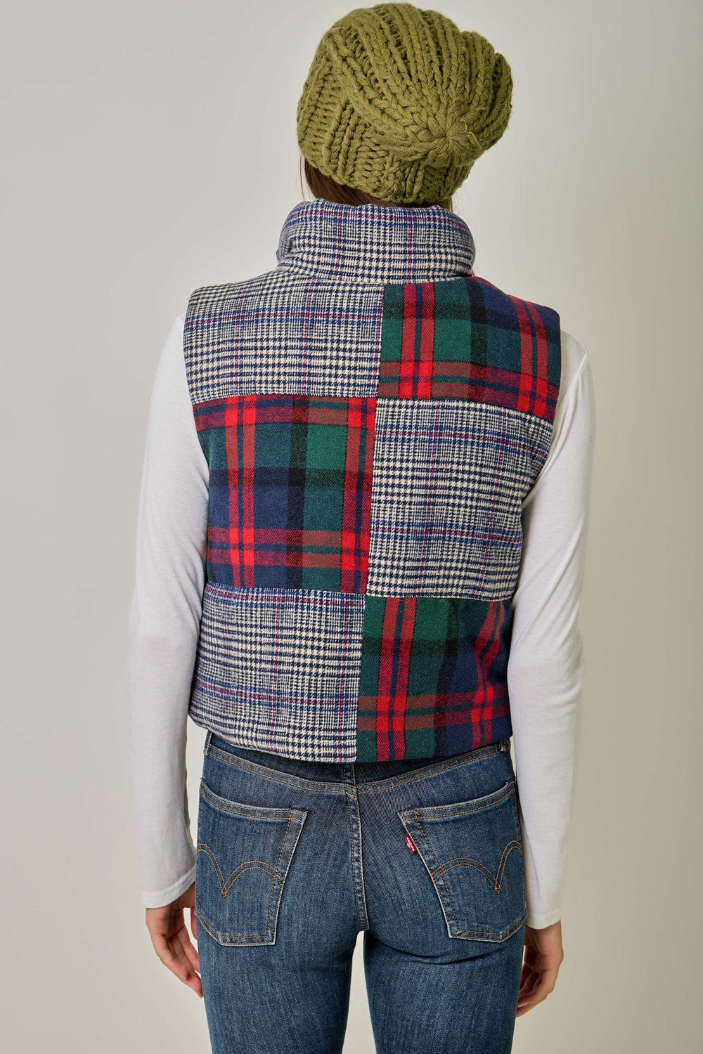 Janet Mixed Puffer Vest, navy-back