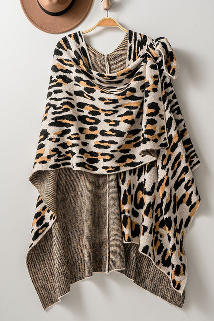 Leopard Knit Shoulder Strap Ruana Cape front