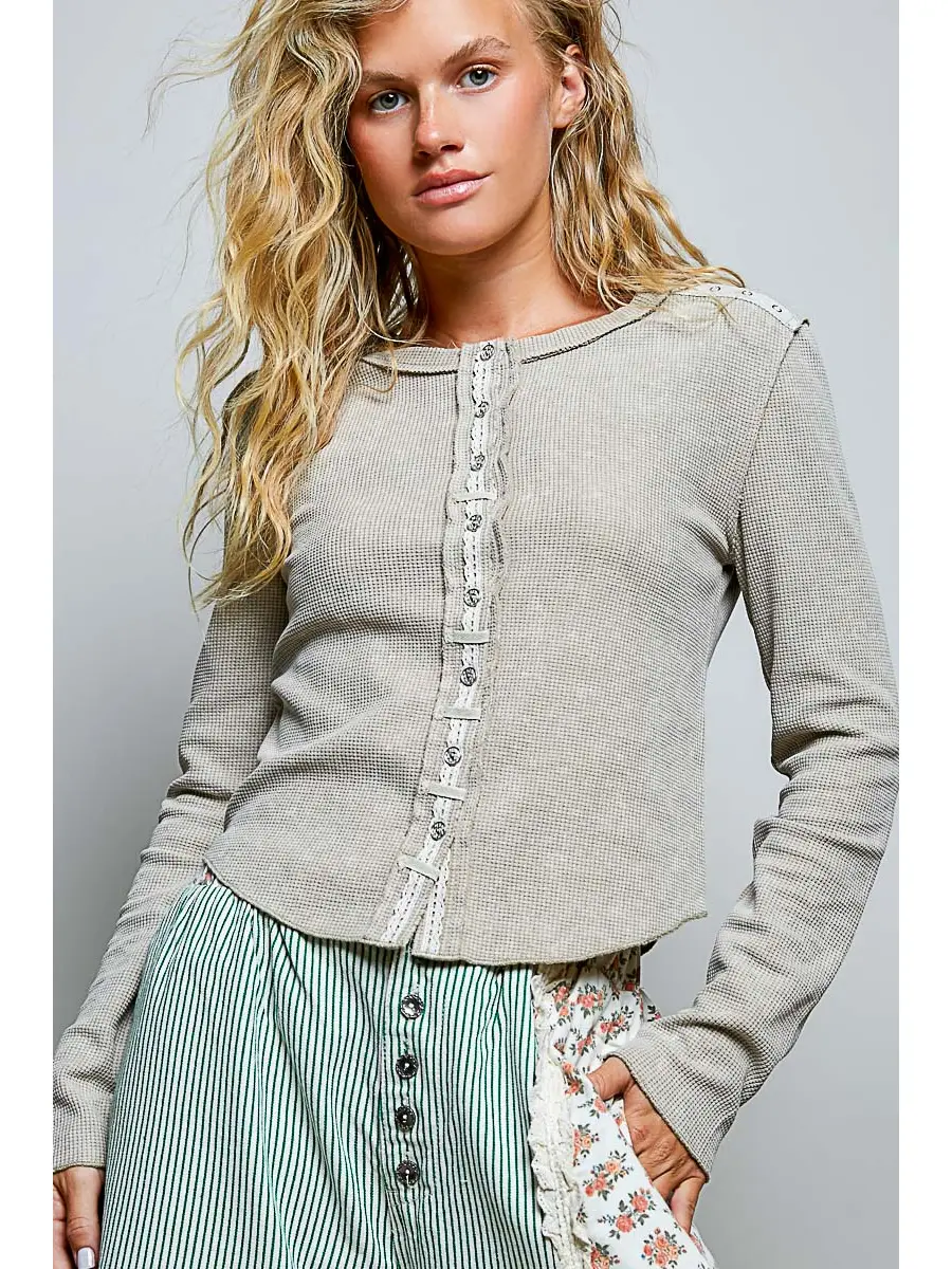 Vintage Solid Metal Button Down Thermal Top