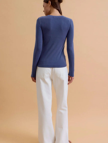 Yvonne's Ribbed Crewneck Top, dark indigo-back