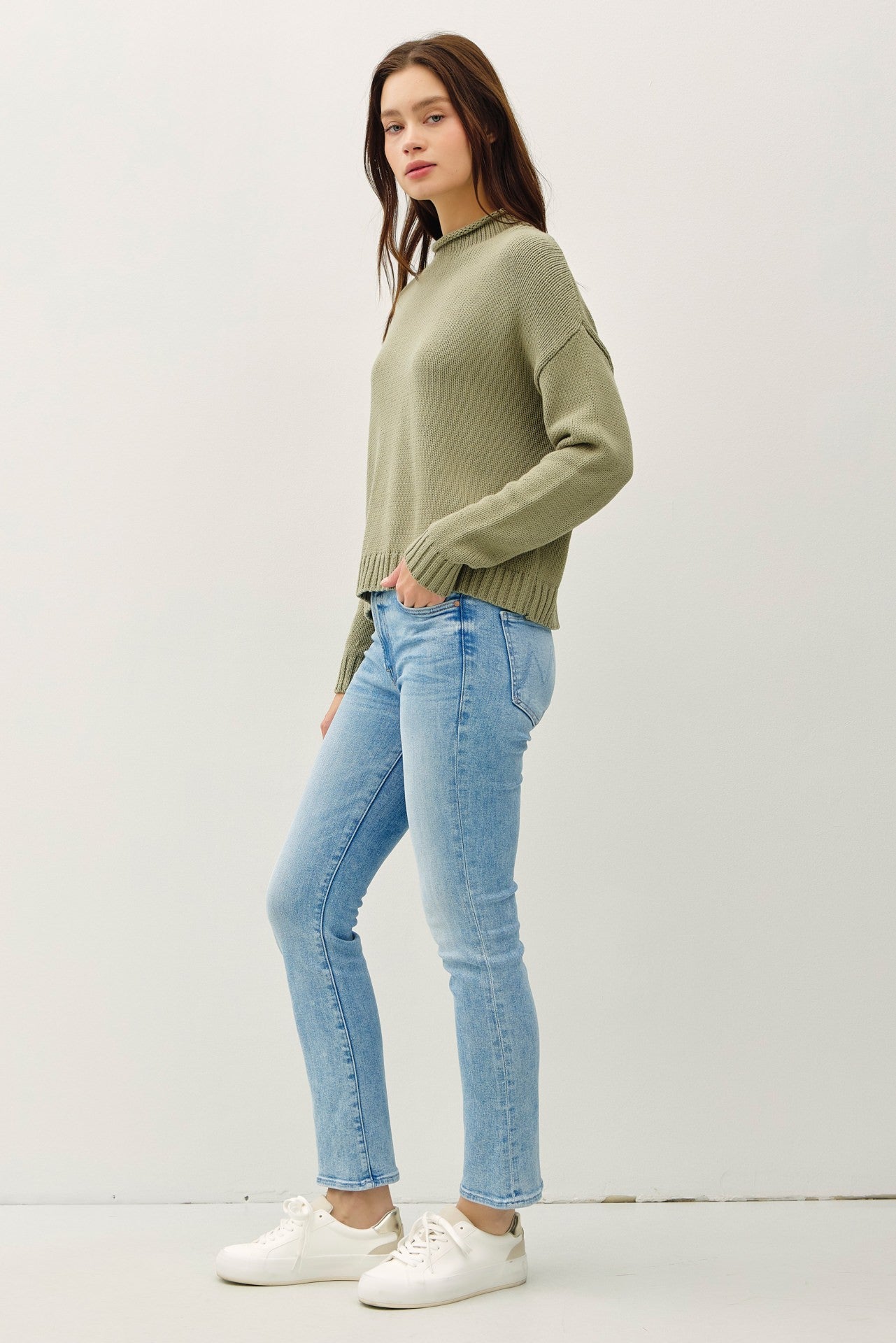 Chunky Cozy Raw Edge Mock Neck Sweater