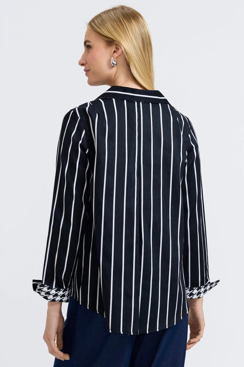 Agnes Stripe & Houndstooth Long Sleeve Popover Shirt back