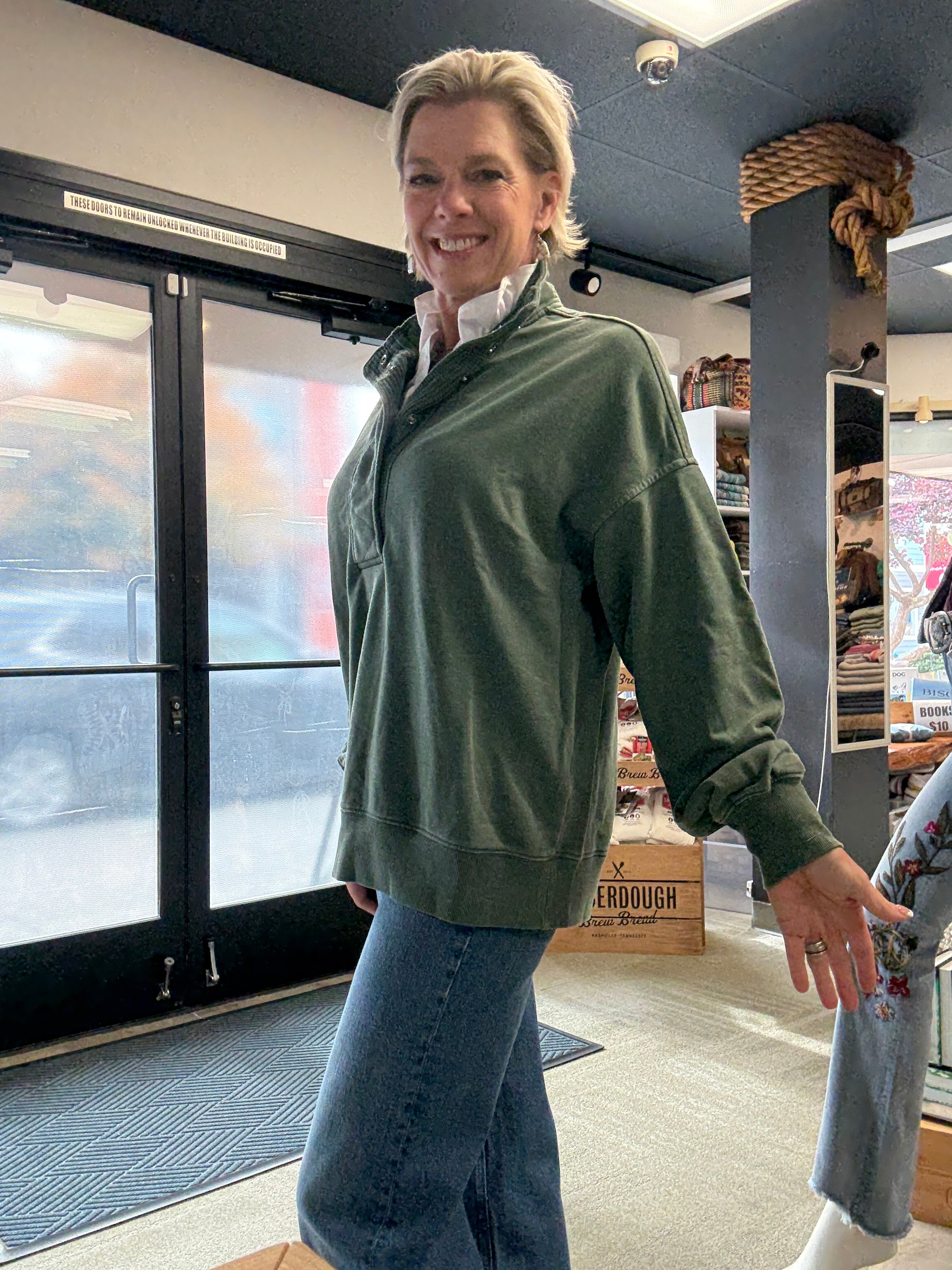 French Terry Quarter Snap Sweatshirt front/side regency green