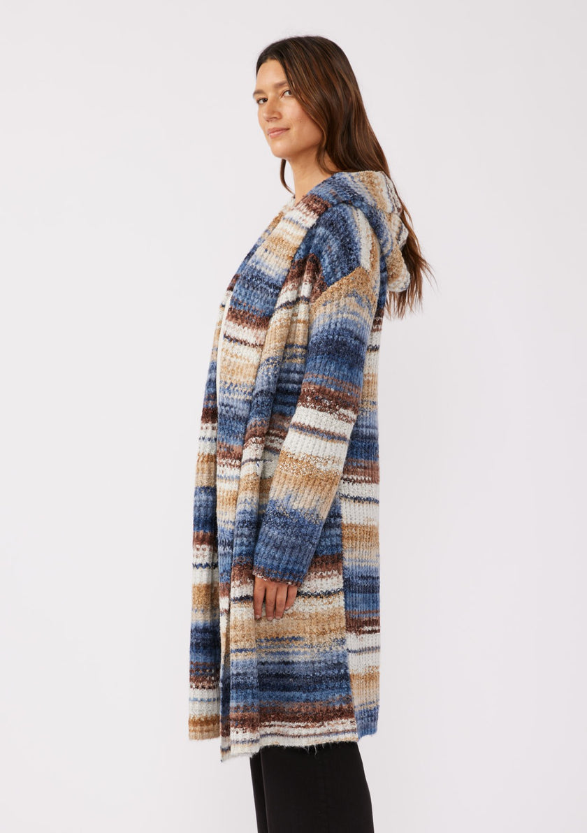 Knit Space Dye Long Sleeve Open Front Cardigan