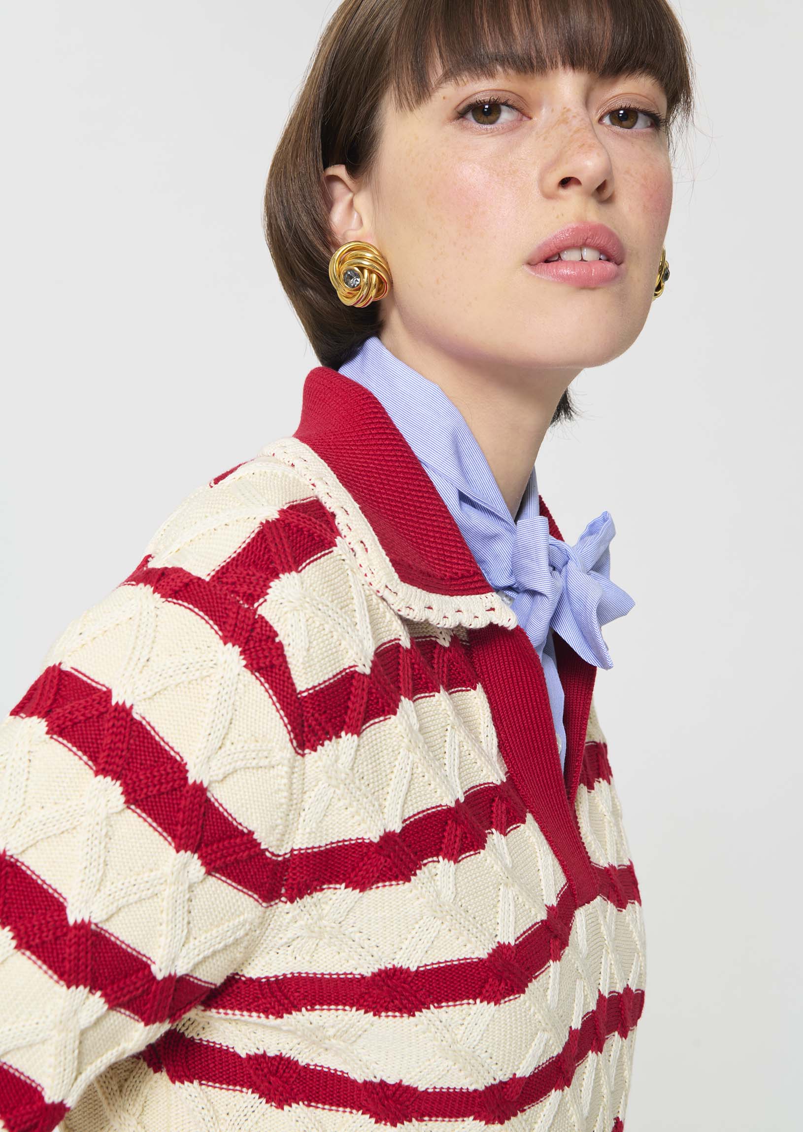 Paolina sweater red striped cotton, cherry red stripe-detail