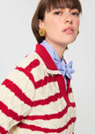 Paolina sweater red striped cotton, cherry red stripe-detail