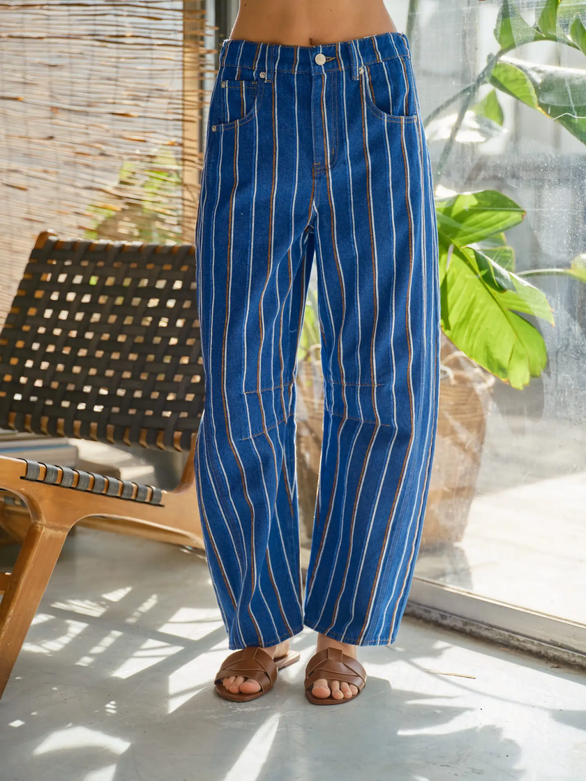 Alex Striped Denim Barrel Pant
