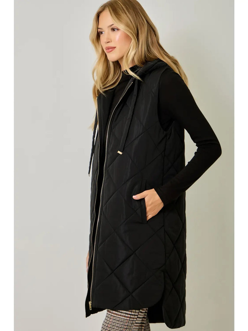Yvonne Puffer  Quilted Long Hoodie Vest