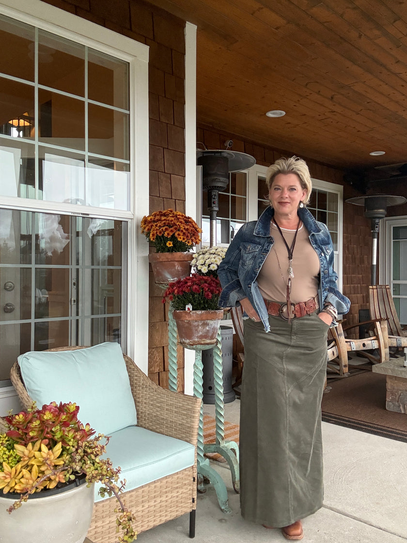 FINAL SALE | Caitlin Pieced Corduroy Maxi Skirt |