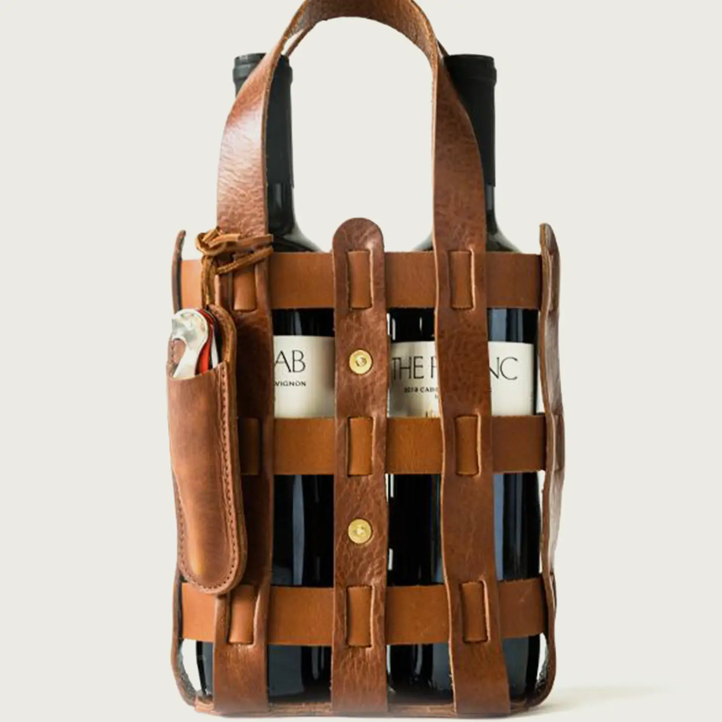 Leather Wine Tote | Tan