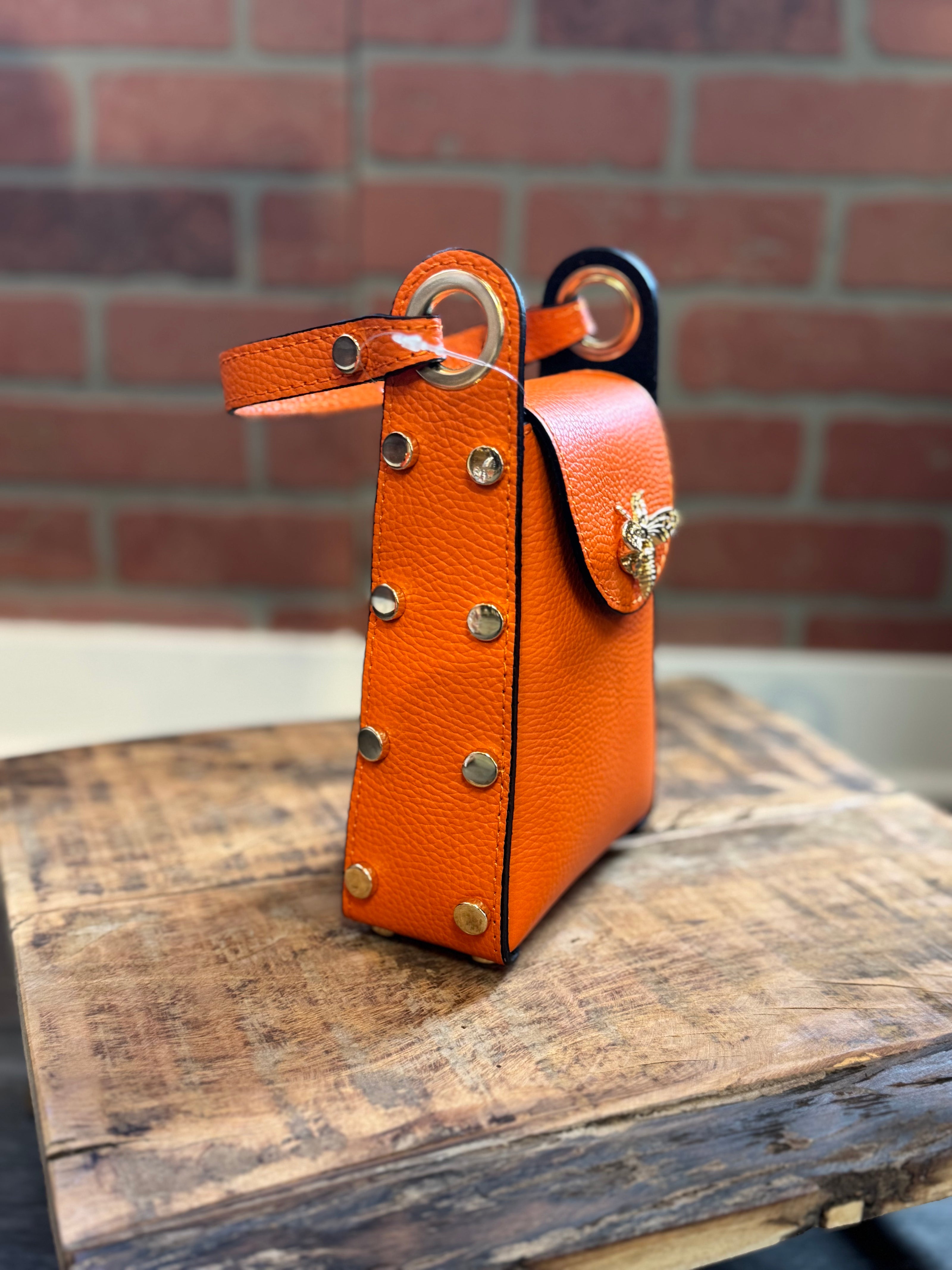 Mini Bag in Genuine Leather Dollar with Bee-Shaped | Bright Orange side