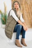 River Long Hoodie Puffer Vest W Hood | Olive