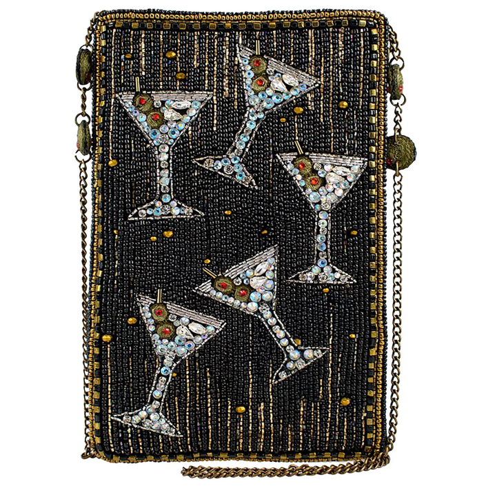 Sip Happens Black and Diamond Beaded Martini Crossbody front
