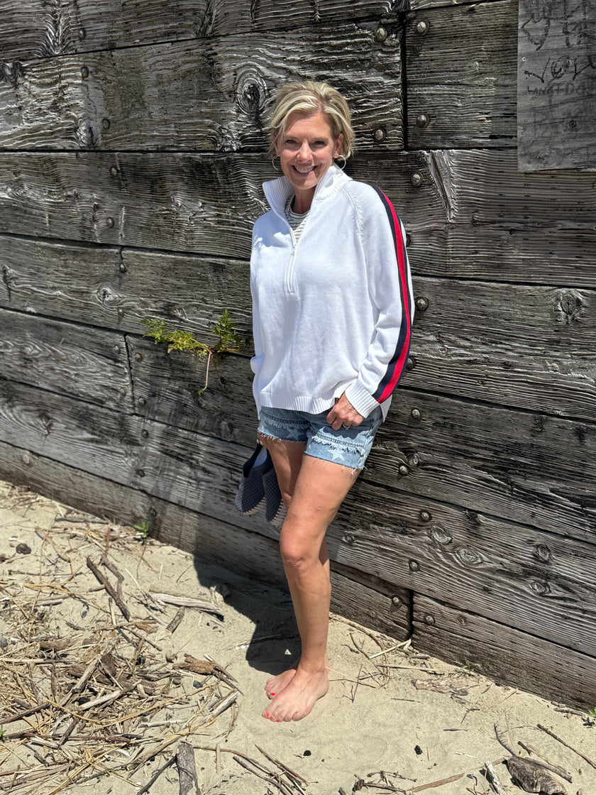 All American Side Stripe American Flag Sweater white front