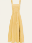 Linen Square Neck Buckle Midi Dress