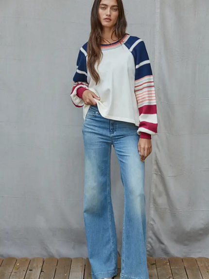 Maggy Knit Multi Color Striped LS Pullover